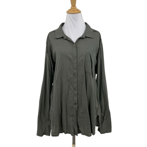 Splendid Shirt Womens XL Extra Large Old Green Button Up Long Sleeve High Low - Picture 1 of 13